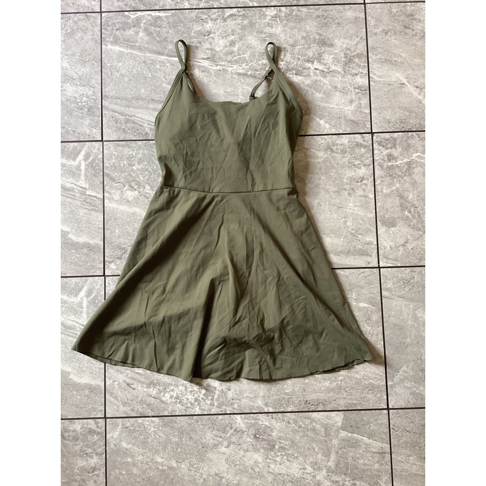 Women Halara NWOT Olive Green Athletic Dress Built-in Shorts Adjustable Strap XS